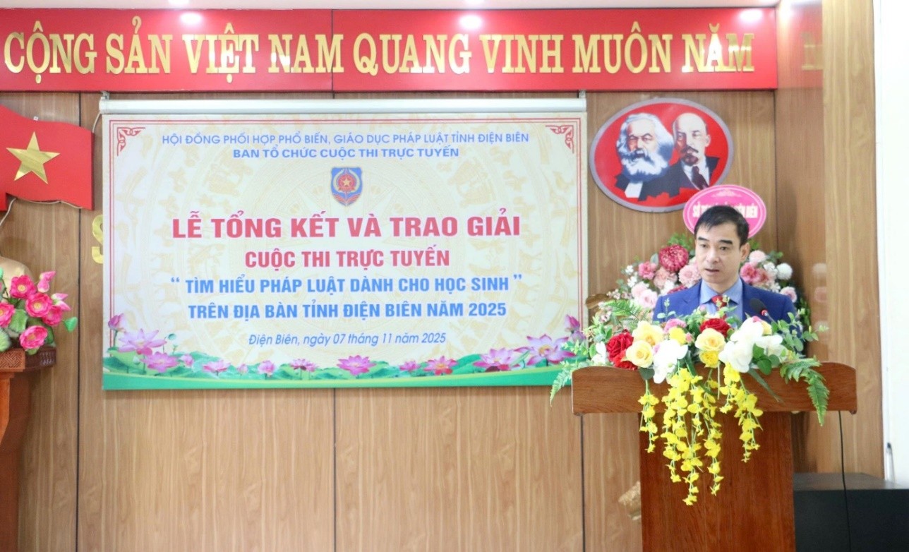 Hội đồng phối hợp phổ biến, giáo dục pháp luật tỉnh Điện Biên tổ chức Lễ tổng kết và trao giải Cuộc thi trực tuyến “Tìm hiểu pháp luật dành cho học sinh” năm 2025 trên địa bàn tỉnh Điện Biên