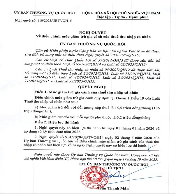 Quy định về tăng mức giảm trừ gia cảnh của thuế thu nhập cá nhân từ năm 2026